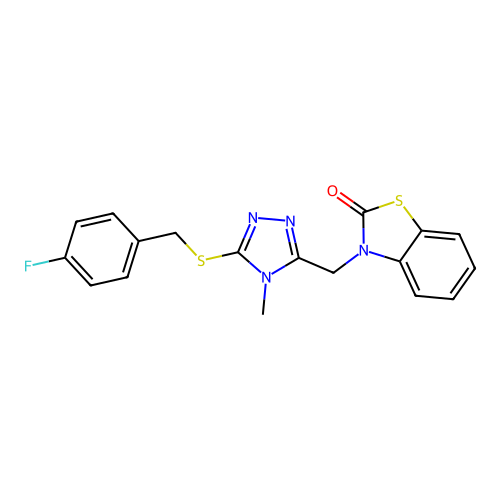 3-((5-((4-fluorobenzyl)thio)-4-methyl-4H-1,2,4-triazol-3-yl)methyl)benzo[d]thiazol-2(3H)-one structure