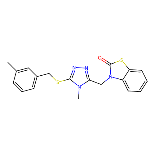3-[(4-methyl-5-{[(3-methylphenyl)methyl]sulfanyl}-4H-1,2,4-triazol-3-yl)methyl]-2,3-dihydro-1,3-benzothiazol-2-one structure