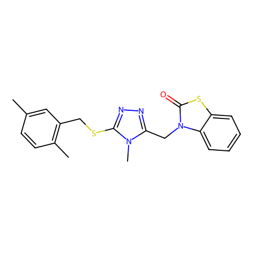 3-[(5-{[(2,5-dimethylphenyl)methyl]sulfanyl}-4-methyl-4H-1,2,4-triazol-3-yl)methyl]-2,3-dihydro-1,3-benzothiazol-2-one structure