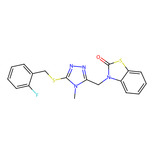 3-((5-((2-fluorobenzyl)thio)-4-methyl-4H-1,2,4-triazol-3-yl)methyl)benzo[d]thiazol-2(3H)-one structure