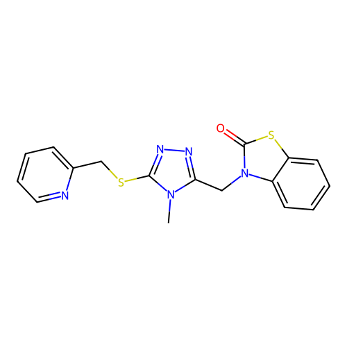 3-((4-methyl-5-((pyridin-2-ylmethyl)thio)-4H-1,2,4-triazol-3-yl)methyl)benzo[d]thiazol-2(3H)-one structure