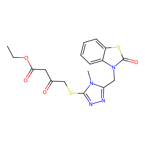 ethyl 4-({4-methyl-5-[(2-oxo-2,3-dihydro-1,3-benzothiazol-3-yl)methyl]-4H-1,2,4-triazol-3-yl}sulfanyl)-3-oxobutanoate structure