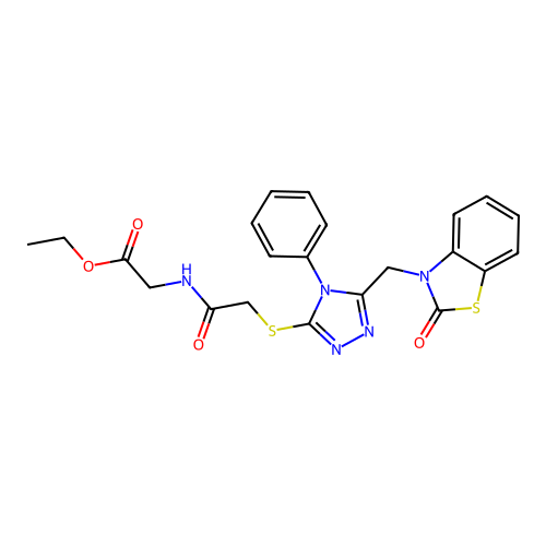 ethyl 2-(2-((5-((2-oxobenzo[d]thiazol-3(2H)-yl)methyl)-4-phenyl-4H-1,2,4-triazol-3-yl)thio)acetamido)acetate structure