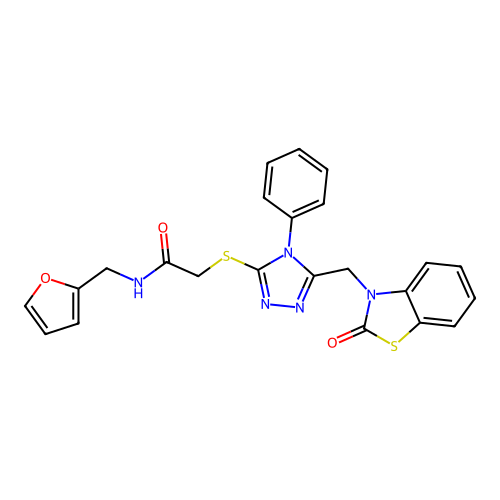 N-(furan-2-ylmethyl)-2-((5-((2-oxobenzo[d]thiazol-3(2H)-yl)methyl)-4-phenyl-4H-1,2,4-triazol-3-yl)thio)acetamide structure