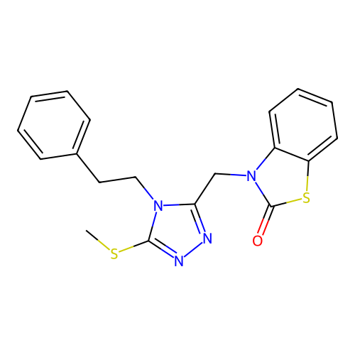 3-((5-(methylthio)-4-phenethyl-4H-1,2,4-triazol-3-yl)methyl)benzo[d]thiazol-2(3H)-one structure