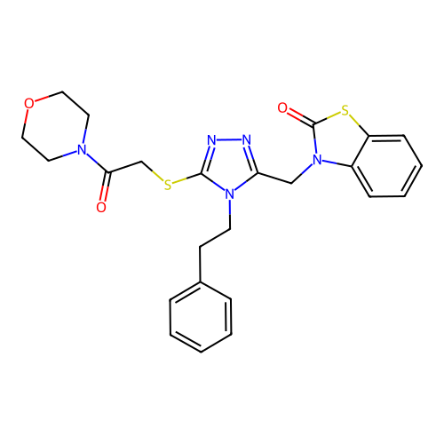 3-[(5-{[2-(morpholin-4-yl)-2-oxoethyl]sulfanyl}-4-(2-phenylethyl)-4H-1,2,4-triazol-3-yl)methyl]-2,3-dihydro-1,3-benzothiazol-2-one structure
