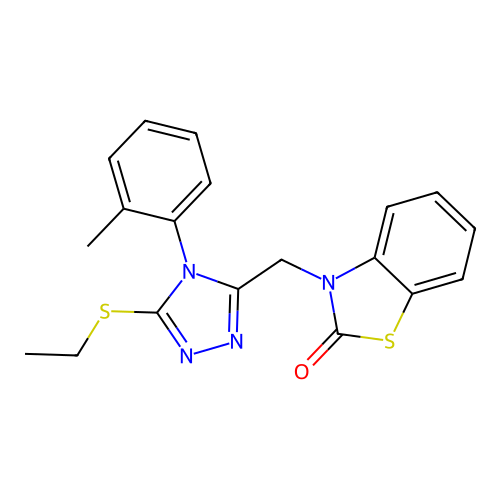 3-{[5-(ethylsulfanyl)-4-(2-methylphenyl)-4H-1,2,4-triazol-3-yl]methyl}-2,3-dihydro-1,3-benzothiazol-2-one structure