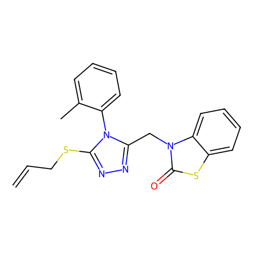 3-((5-(allylthio)-4-(o-tolyl)-4H-1,2,4-triazol-3-yl)methyl)benzo[d]thiazol-2(3H)-one structure