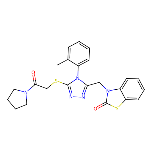 3-((5-((2-oxo-2-(pyrrolidin-1-yl)ethyl)thio)-4-(o-tolyl)-4H-1,2,4-triazol-3-yl)methyl)benzo[d]thiazol-2(3H)-one structure