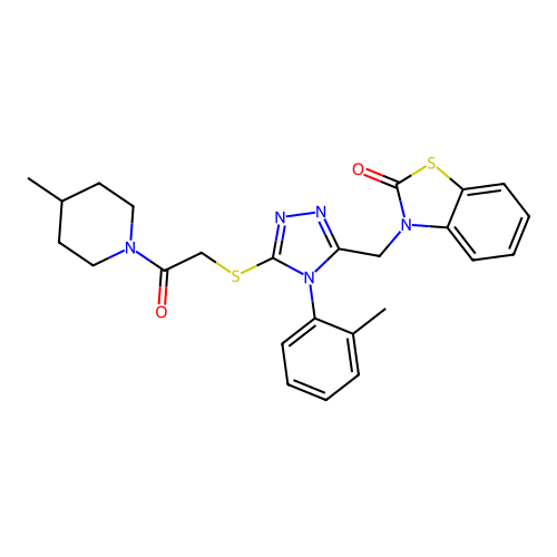 3-((5-((2-(4-methylpiperidin-1-yl)-2-oxoethyl)thio)-4-(o-tolyl)-4H-1,2,4-triazol-3-yl)methyl)benzo[d]thiazol-2(3H)-one structure