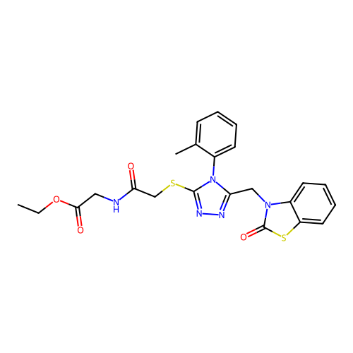 ethyl 2-(2-{[4-(2-methylphenyl)-5-[(2-oxo-2,3-dihydro-1,3-benzothiazol-3-yl)methyl]-4H-1,2,4-triazol-3-yl]sulfanyl}acetamido)acetate structure