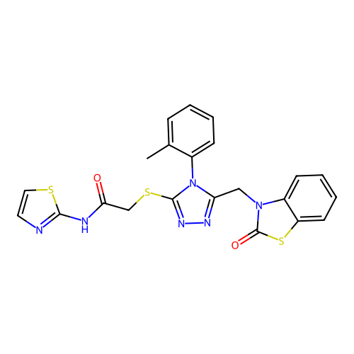 2-((5-((2-oxobenzo[d]thiazol-3(2H)-yl)methyl)-4-(o-tolyl)-4H-1,2,4-triazol-3-yl)thio)-N-(thiazol-2-yl)acetamide structure