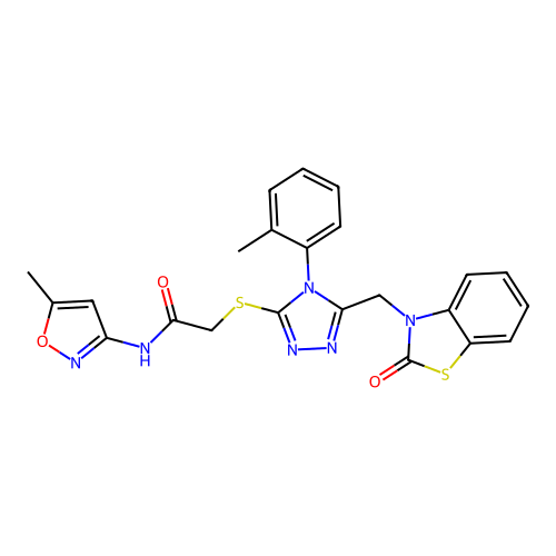 N-(5-methyl-1,2-oxazol-3-yl)-2-[[4-(2-methylphenyl)-5-[(2-oxo-1,3-benzothiazol-3-yl)methyl]-1,2,4-triazol-3-yl]sulfanyl]acetamide structure