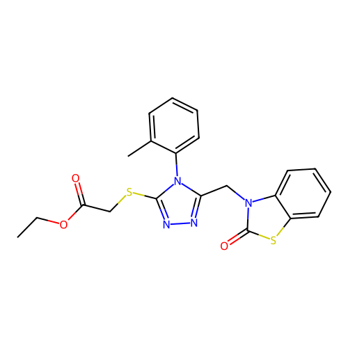 ethyl 2-[[4-(2-methylphenyl)-5-[(2-oxo-1,3-benzothiazol-3-yl)methyl]-1,2,4-triazol-3-yl]sulfanyl]acetate structure
