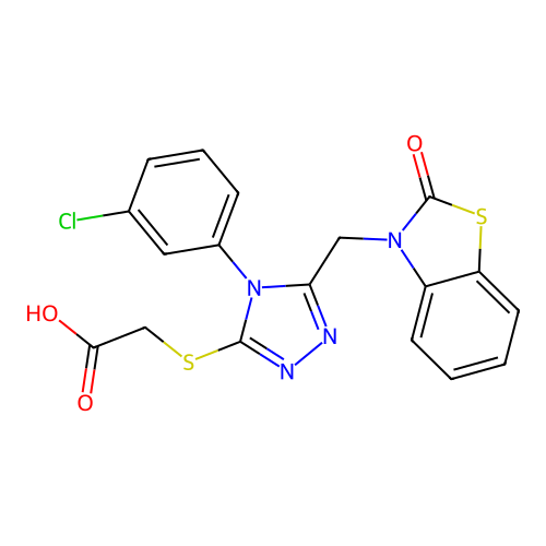 2-[[4-(3-chlorophenyl)-5-[(2-oxo-1,3-benzothiazol-3-yl)methyl]-1,2,4-triazol-3-yl]sulfanyl]acetic acid structure