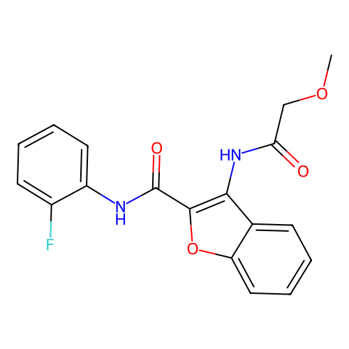 N-(2-fluorophenyl)-3-(2-methoxyacetamido)benzofuran-2-carboxamide structure