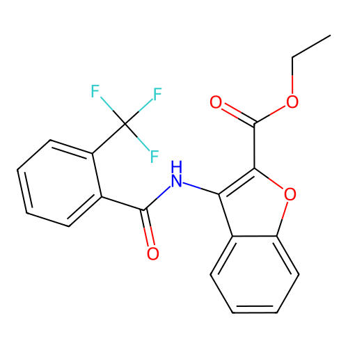Ethyl 3-(2-(trifluoromethyl)benzamido)benzofuran-2-carboxylate structure