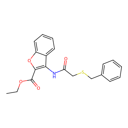 Ethyl 3-(2-(benzylthio)acetamido)benzofuran-2-carboxylate structure