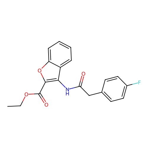 Ethyl 3-(2-(4-fluorophenyl)acetamido)benzofuran-2-carboxylate structure