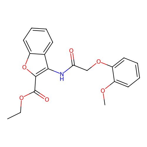 Ethyl 3-(2-(2-methoxyphenoxy)acetamido)benzofuran-2-carboxylate structure