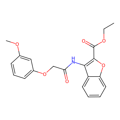 Ethyl 3-(2-(3-methoxyphenoxy)acetamido)benzofuran-2-carboxylate structure