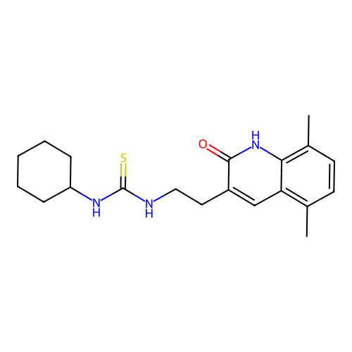 1-cyclohexyl-3-[2-(5,8-dimethyl-2-oxo-1H-quinolin-3-yl)ethyl]thiourea structure