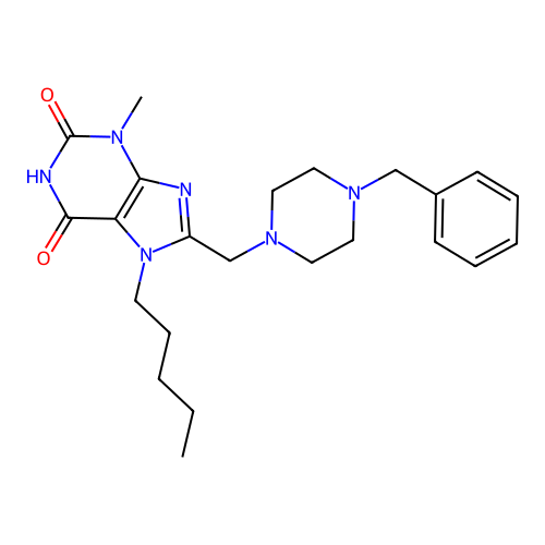 8-[(4-benzylpiperazin-1-yl)methyl]-3-methyl-7-pentyl-3,7-dihydro-1H-purine-2,6-dione structure