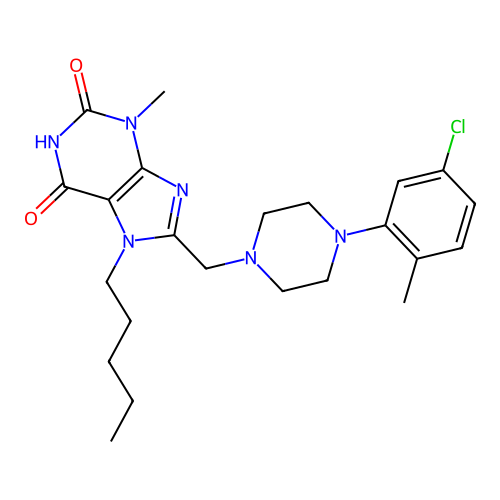 8-[[4-(5-chloro-2-methylphenyl)piperazin-1-yl]methyl]-3-methyl-7-pentylpurine-2,6-dione structure