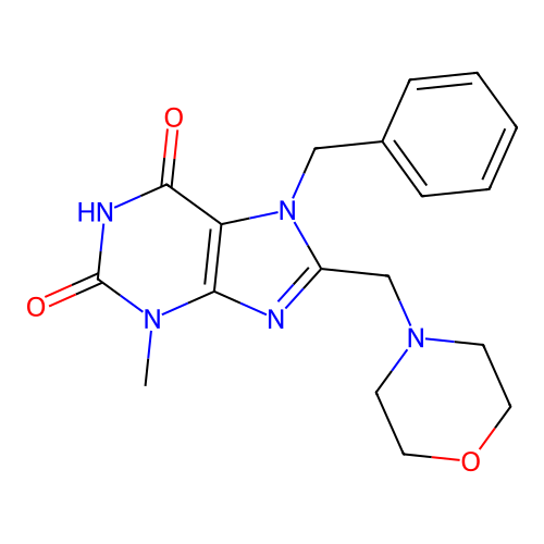 7-benzyl-3-methyl-8-(morpholin-4-ylmethyl)-3,7-dihydro-1H-purine-2,6-dione structure