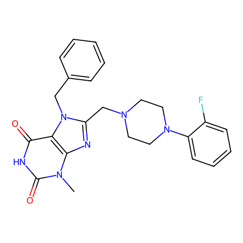 7-Benzyl-8-[[4-(2-fluorophenyl)piperazin-1-yl]methyl]-3-methylpurine-2,6-dione structure