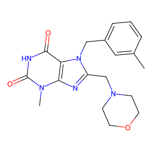 3-Methyl-7-[(3-methylphenyl)methyl]-8-(morpholin-4-ylmethyl)purine-2,6-dione structure