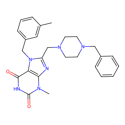 8-[(4-benzylpiperazin-1-yl)methyl]-3-methyl-7-[(3-methylphenyl)methyl]purine-2,6-dione structure