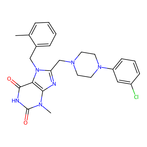8-[[4-(3-chlorophenyl)piperazin-1-yl]methyl]-3-methyl-7-[(2-methylphenyl)methyl]purine-2,6-dione structure