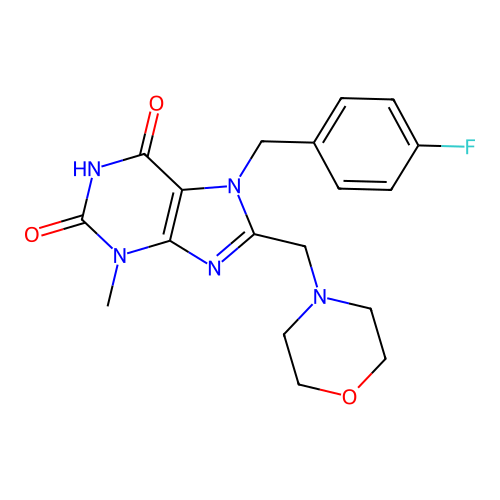 7-(4-fluorobenzyl)-3-methyl-8-(morpholin-4-ylmethyl)-3,7-dihydro-1H-purine-2,6-dione structure