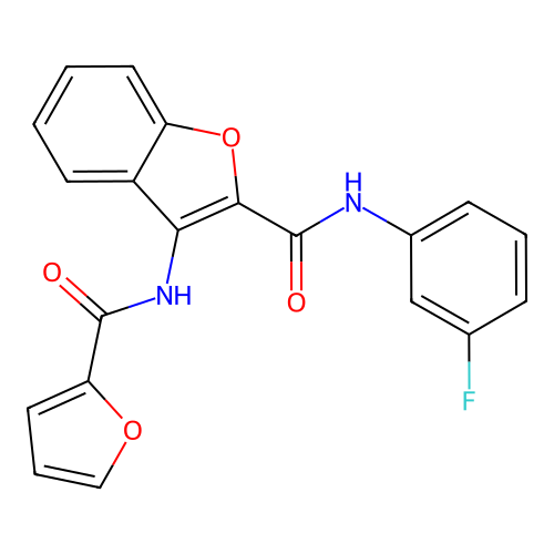 N-(3-fluorophenyl)-3-(furan-2-carboxamido)benzofuran-2-carboxamide structure
