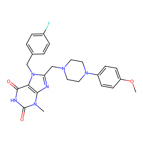 7-[(4-fluorophenyl)methyl]-8-{[4-(4-methoxyphenyl)piperazin-1-yl]methyl}-3-methyl-2,3,6,7-tetrahydro-1H-purine-2,6-dione structure