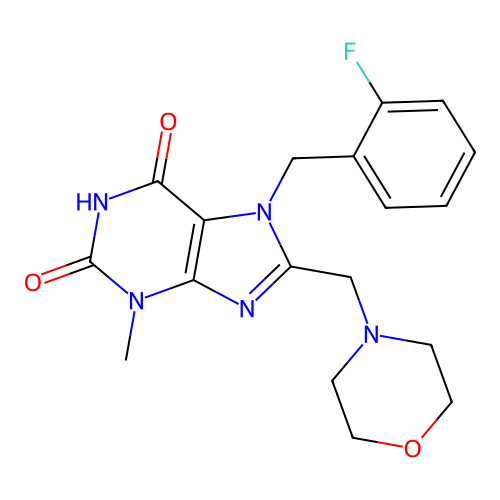 7-(2-fluorobenzyl)-3-methyl-8-(morpholinomethyl)-1H-purine-2,6(3H,7H)-dione structure