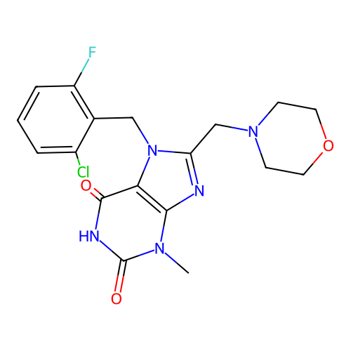 7-(2-chloro-6-fluorobenzyl)-3-methyl-8-(morpholinomethyl)-1H-purine-2,6(3H,7H)-dione structure