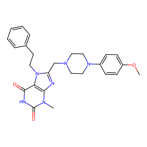 8-{[4-(4-methoxyphenyl)piperazin-1-yl]methyl}-3-methyl-7-(2-phenylethyl)-2,3,6,7-tetrahydro-1H-purine-2,6-dione structure