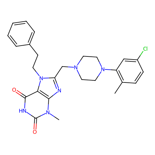 8-[[4-(5-chloro-2-methylphenyl)-1-piperazinyl]methyl]-3-methyl-7-(2-phenylethyl)purine-2,6-dione structure