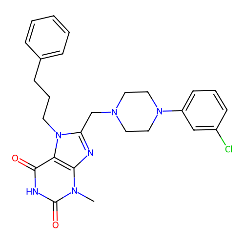 8-((4-(3-chlorophenyl)piperazin-1-yl)methyl)-3-methyl-7-(3-phenylpropyl)-1H-purine-2,6(3H,7H)-dione structure
