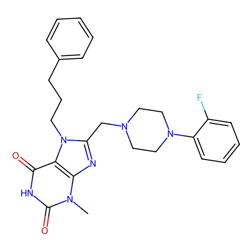 8-[[4-(2-fluorophenyl)piperazin-1-yl]methyl]-3-methyl-7-(3-phenylpropyl)purine-2,6-dione structure