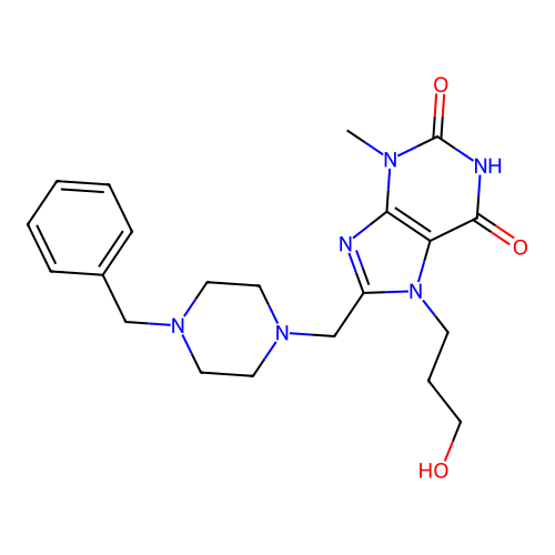 8-[(4-Benzylpiperazin-1-yl)methyl]-7-(3-hydroxypropyl)-3-methylpurine-2,6-dione structure