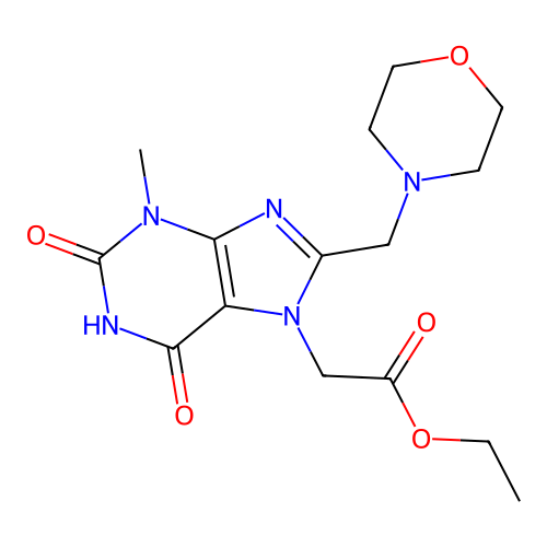 Ethyl 2-[3-methyl-8-(morpholin-4-ylmethyl)-2,6-dioxopurin-7-yl]acetate structure