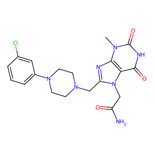 2-[8-[[4-(3-chlorophenyl)piperazin-1-yl]methyl]-3-methyl-2,6-dioxopurin-7-yl]acetamide structure