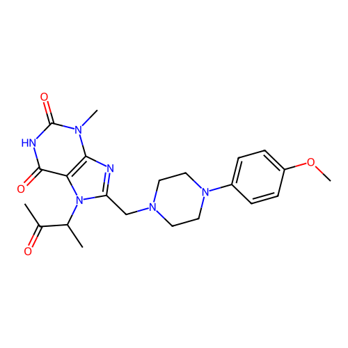 8-[[4-(4-methoxyphenyl)piperazin-1-yl]methyl]-3-methyl-7-(3-oxobutan-2-yl)purine-2,6-dione structure