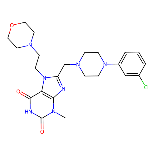 8-[[4-(3-chlorophenyl)piperazin-1-yl]methyl]-3-methyl-7-(2-morpholin-4-ylethyl)purine-2,6-dione structure