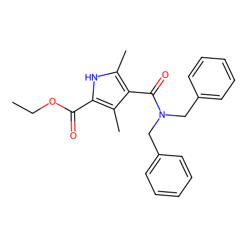 ethyl 4-(dibenzylcarbamoyl)-3,5-dimethyl-1H-pyrrole-2-carboxylate structure