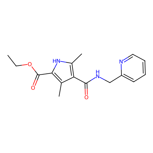 ethyl 3,5-dimethyl-4-((pyridin-2-ylmethyl)carbamoyl)-1H-pyrrole-2-carboxylate structure