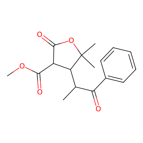 methyl 5,5-dimethyl-2-oxo-4-(1-oxo-1-phenylpropan-2-yl)tetrahydrofuran-3-carboxylate structure